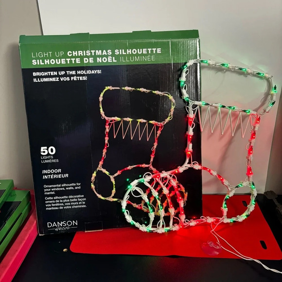 Light Up Christmas Stocking Silhouette - Red and Green 50 Lights 15” - Picture 1 of 7